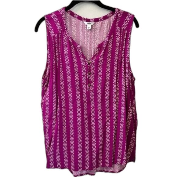 SONOMA Sleeveless Button Detail Fuschia White V Neck Bohemian Tunic Womens Large - Picture 5 of 13